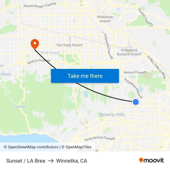 Sunset / LA Brea to Winnetka, CA map