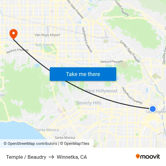 Temple / Beaudry to Winnetka, CA map