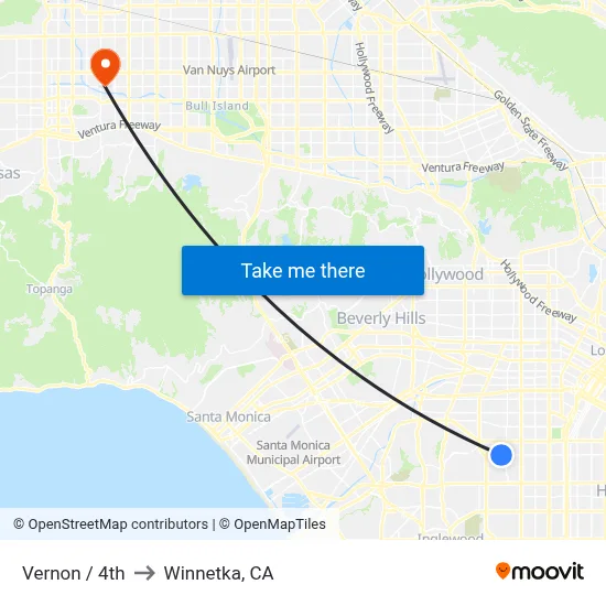 Vernon / 4th to Winnetka, CA map