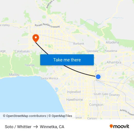 Soto / Whittier to Winnetka, CA map