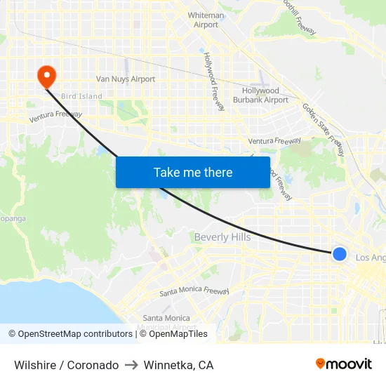 Wilshire / Coronado to Winnetka, CA map