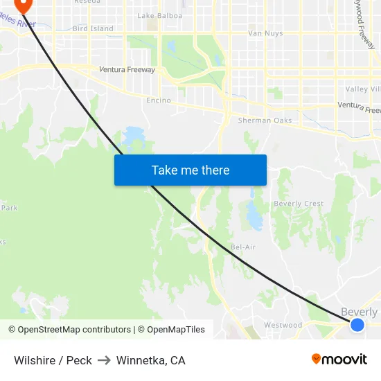 Wilshire / Peck to Winnetka, CA map