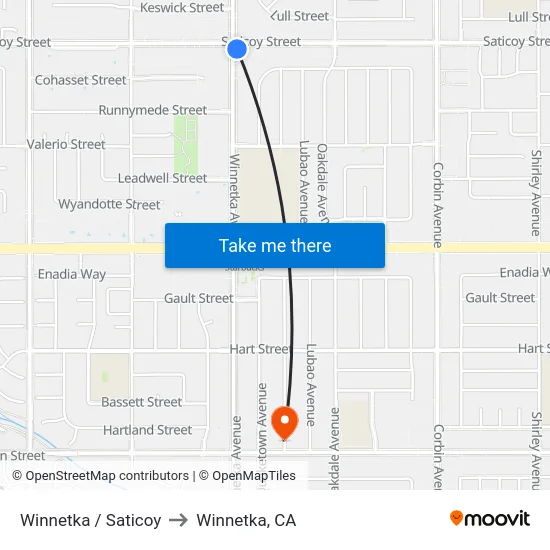 Winnetka / Saticoy to Winnetka, CA map