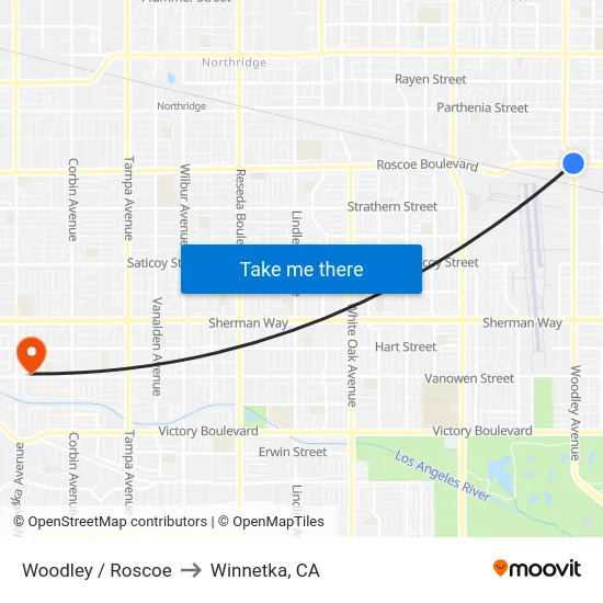 Woodley / Roscoe to Winnetka, CA map