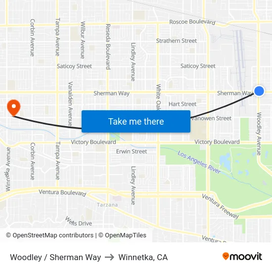 Woodley / Sherman Way to Winnetka, CA map