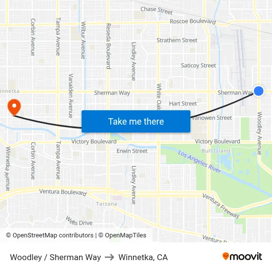 Woodley / Sherman Way to Winnetka, CA map