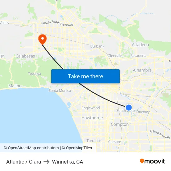 Atlantic / Clara to Winnetka, CA map