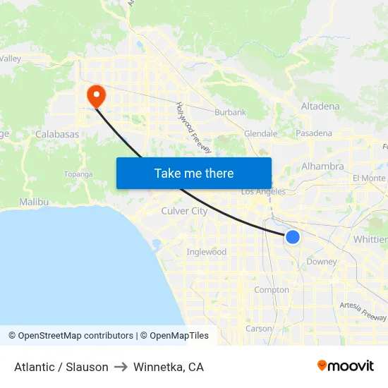 Atlantic / Slauson to Winnetka, CA map