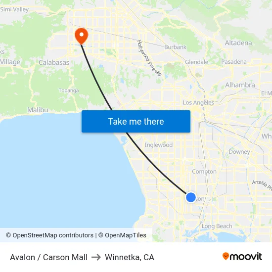 Avalon / Carson Mall to Winnetka, CA map