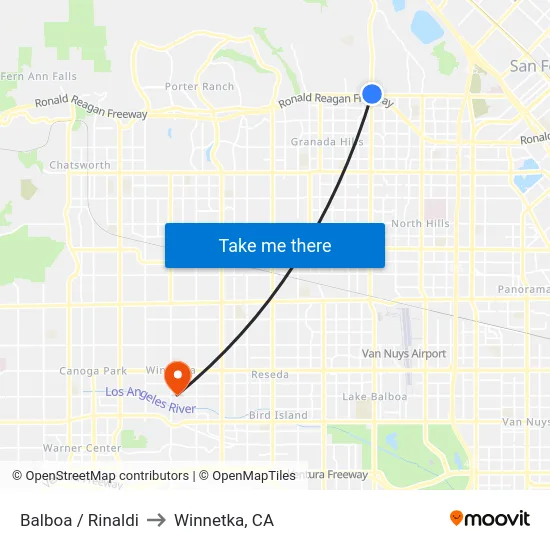 Balboa / Rinaldi to Winnetka, CA map