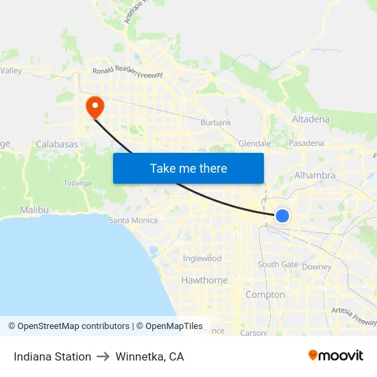 Indiana Station to Winnetka, CA map