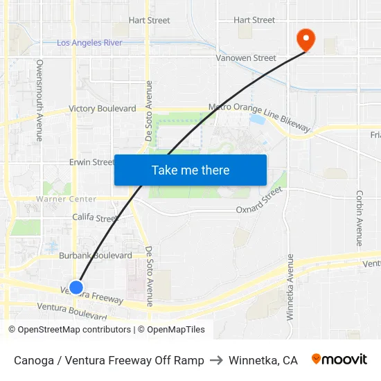 Canoga / Ventura Freeway Off Ramp to Winnetka, CA map