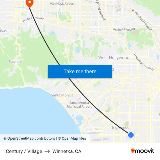 Century / Village to Winnetka, CA map