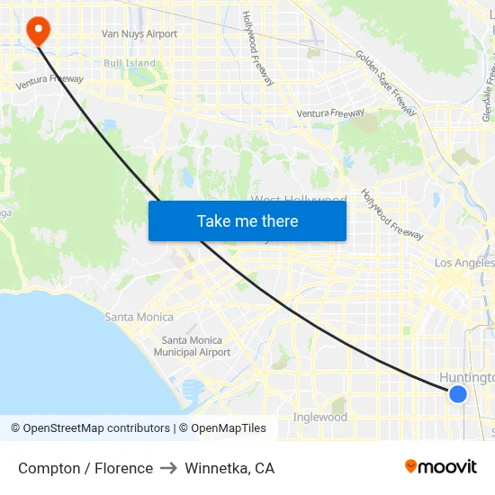 Compton / Florence to Winnetka, CA map
