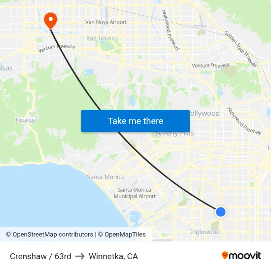 Crenshaw / 63rd to Winnetka, CA map