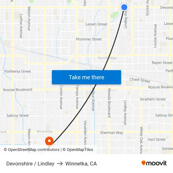 Devonshire / Lindley to Winnetka, CA map