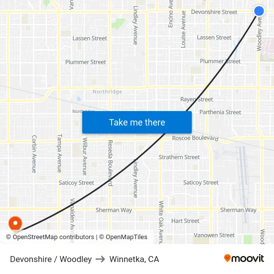 Devonshire / Woodley to Winnetka, CA map