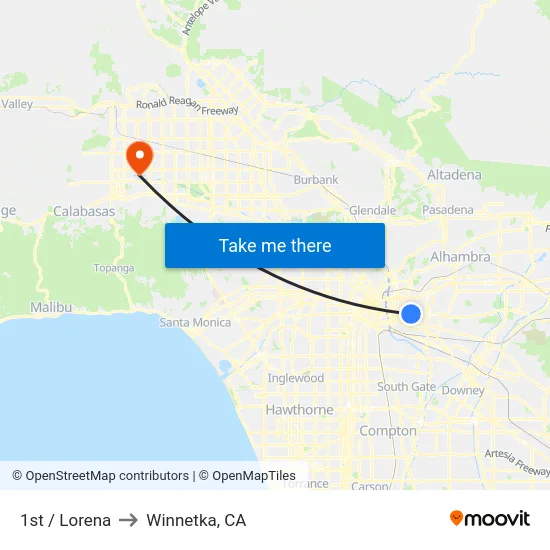 1st / Lorena to Winnetka, CA map