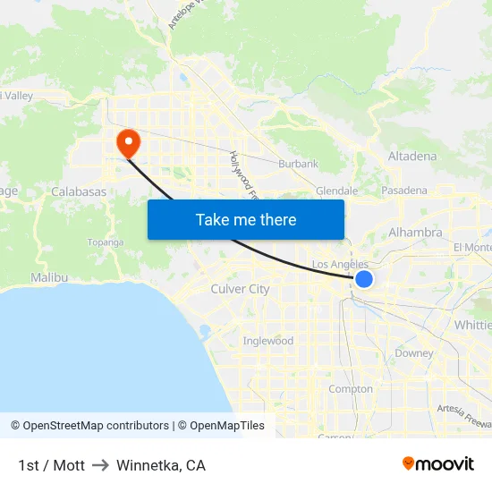 1st / Mott to Winnetka, CA map