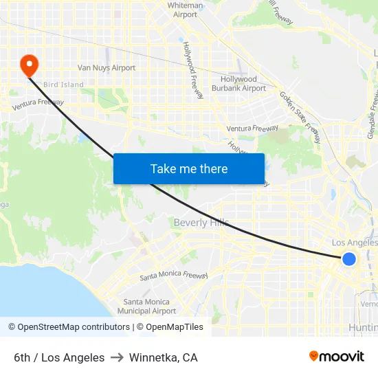 6th / Los Angeles to Winnetka, CA map