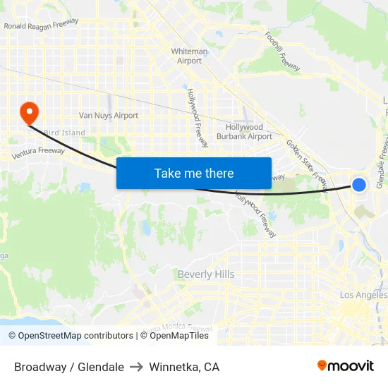 Broadway / Glendale to Winnetka, CA map
