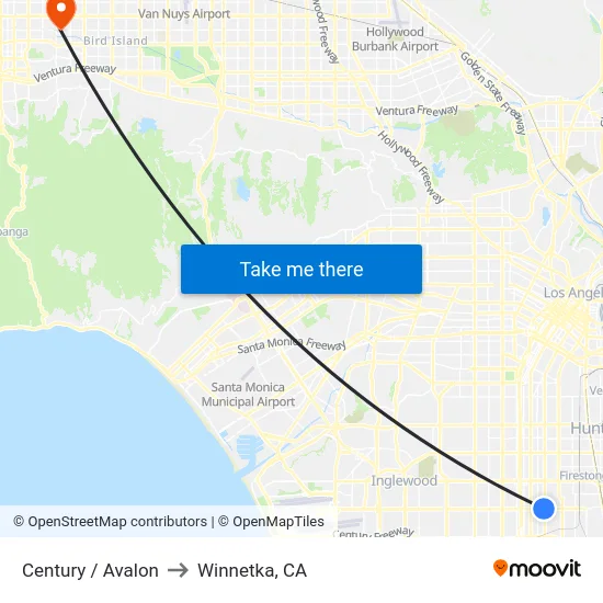 Century / Avalon to Winnetka, CA map