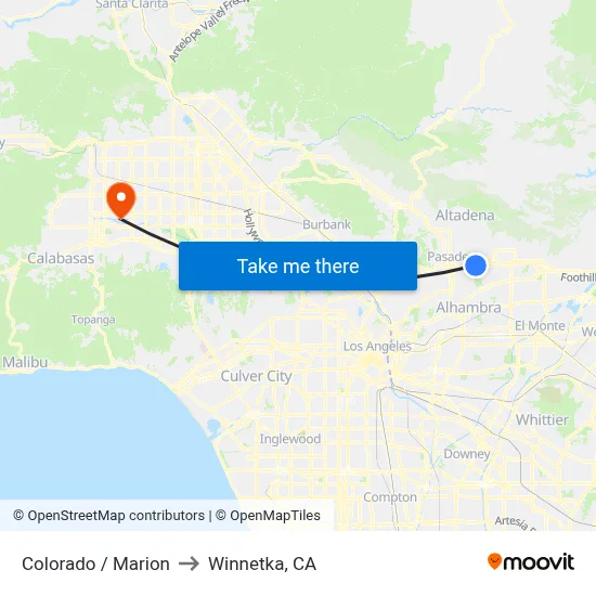 Colorado / Marion to Winnetka, CA map