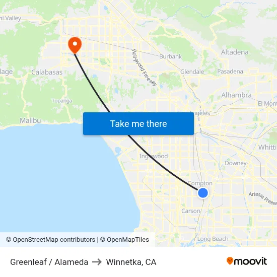 Greenleaf / Alameda to Winnetka, CA map