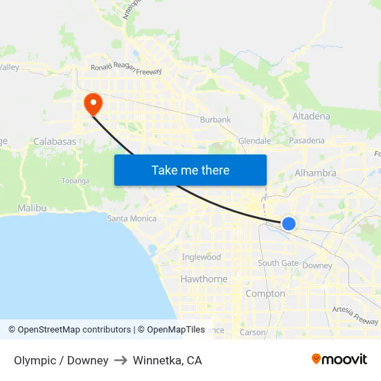 Olympic / Downey to Winnetka, CA map