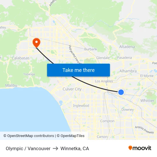 Olympic / Vancouver to Winnetka, CA map