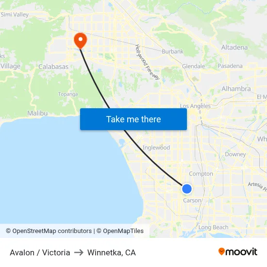 Avalon / Victoria to Winnetka, CA map