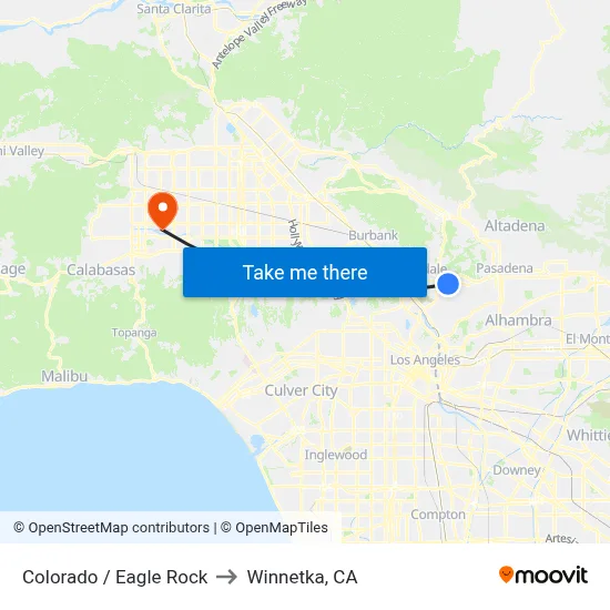 Colorado / Eagle Rock to Winnetka, CA map