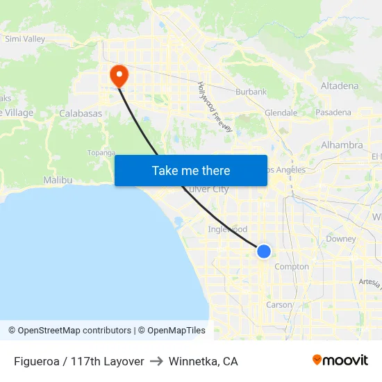 Figueroa / 117th Layover to Winnetka, CA map