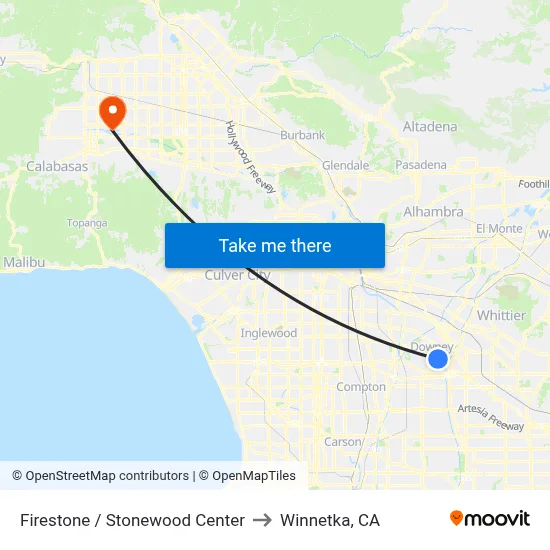 Firestone / Stonewood Center to Winnetka, CA map