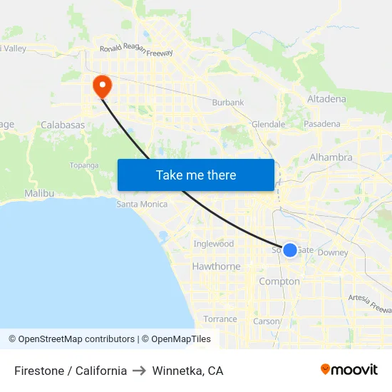 Firestone / California to Winnetka, CA map