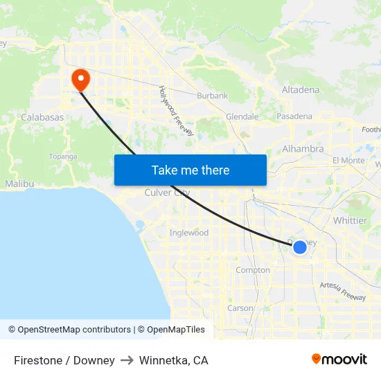Firestone / Downey to Winnetka, CA map