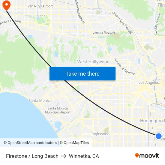 Firestone / Long Beach to Winnetka, CA map
