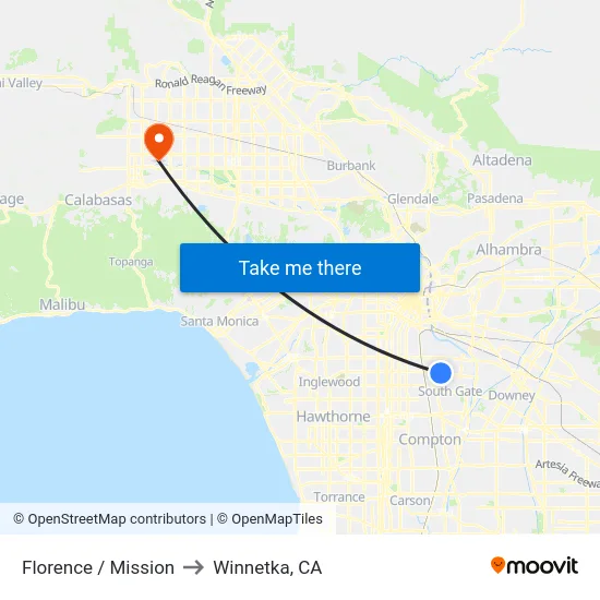 Florence / Mission to Winnetka, CA map