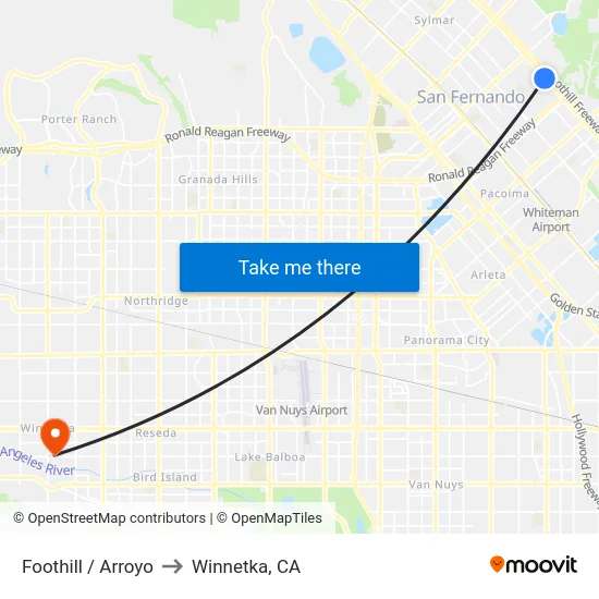Foothill / Arroyo to Winnetka, CA map