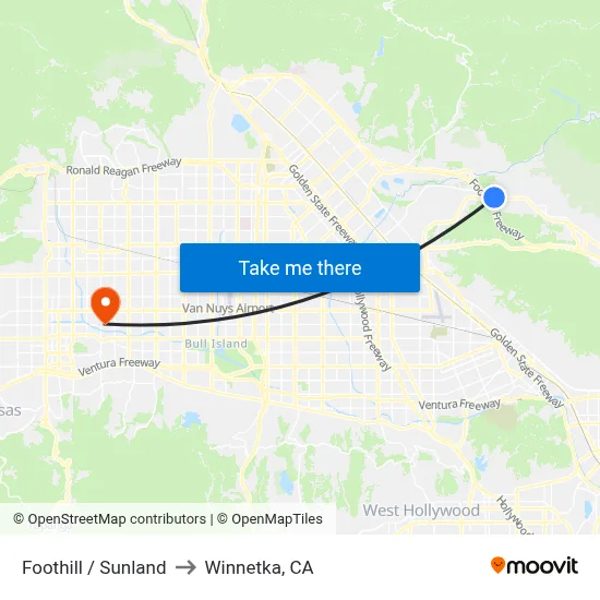 Foothill / Sunland to Winnetka, CA map