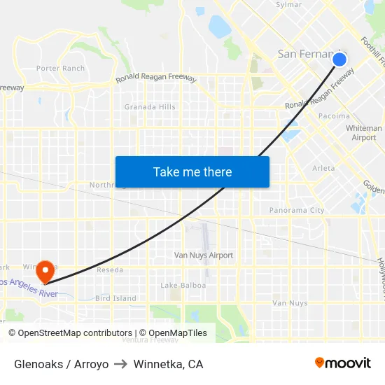 Glenoaks / Arroyo to Winnetka, CA map