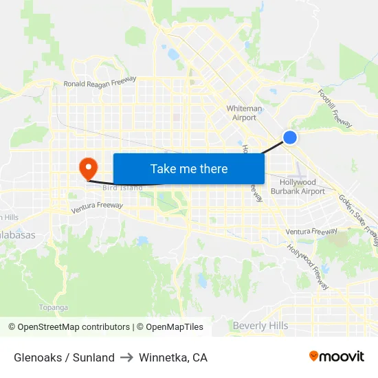 Glenoaks / Sunland to Winnetka, CA map