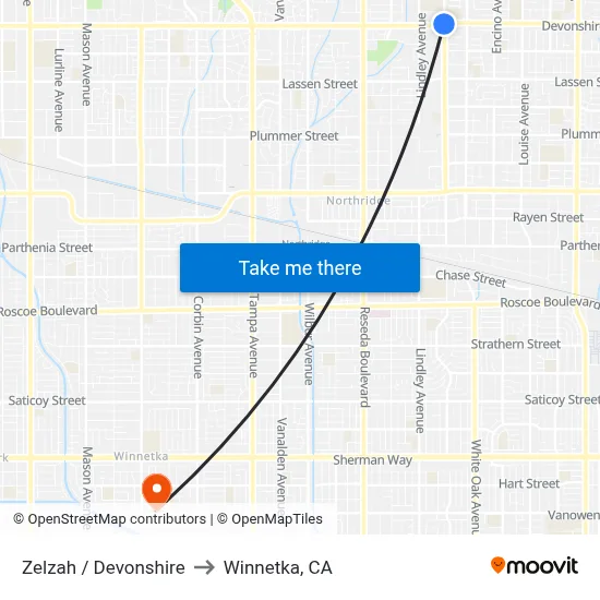 Zelzah / Devonshire to Winnetka, CA map