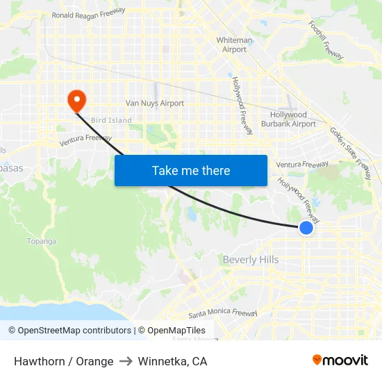Hawthorn / Orange to Winnetka, CA map