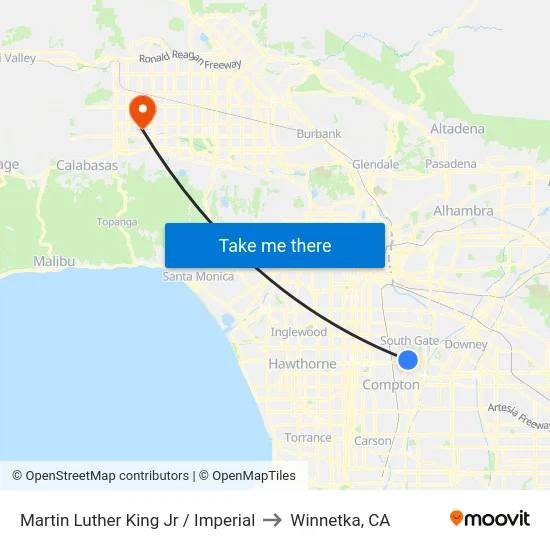 Martin Luther King Jr / Imperial to Winnetka, CA map