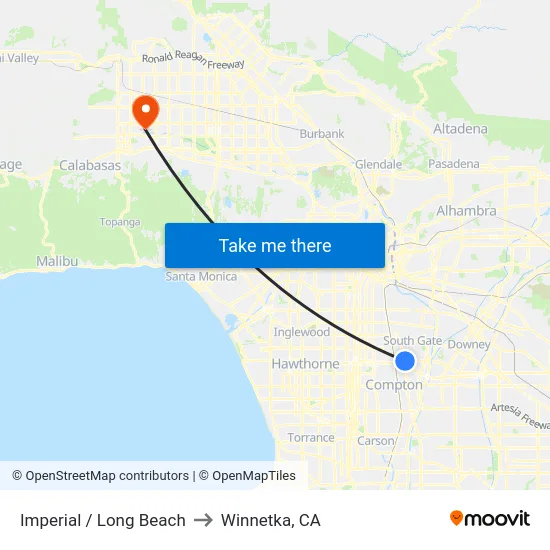Imperial / Long Beach to Winnetka, CA map
