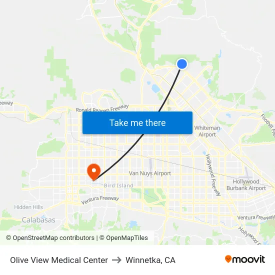 Olive View Medical Center to Winnetka, CA map