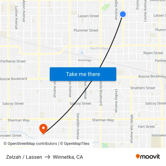 Zelzah / Lassen to Winnetka, CA map