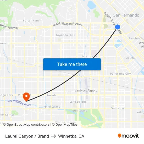 Laurel Canyon / Brand to Winnetka, CA map