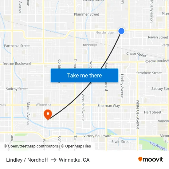 Lindley / Nordhoff to Winnetka, CA map